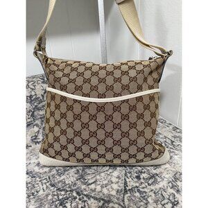 Vintage Gucci Monogram Canvas and Leather Crossbody Messenger Bag COA included